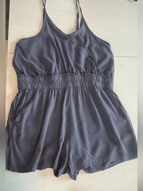 just be Charcoal Gray/Blue Sleeveless V-Neck Camisole Romper